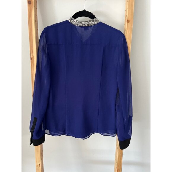 A/X Armani Exchange Banded Collar Sheer Blouse Blue ( S ) - Picture 3 of 3